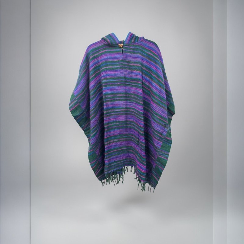 Baja Poncho | Striped Pullover with Hood & Fringe