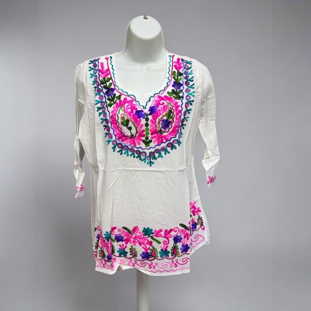 Mexican White Tops Embroidered Colorful - Image 4