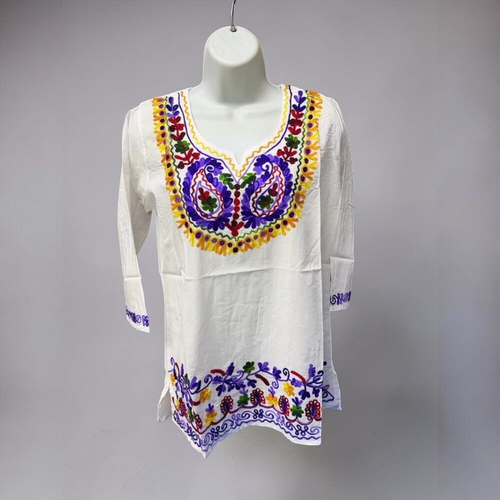 Mexican White Tops Embroidered Colorful - Image 6