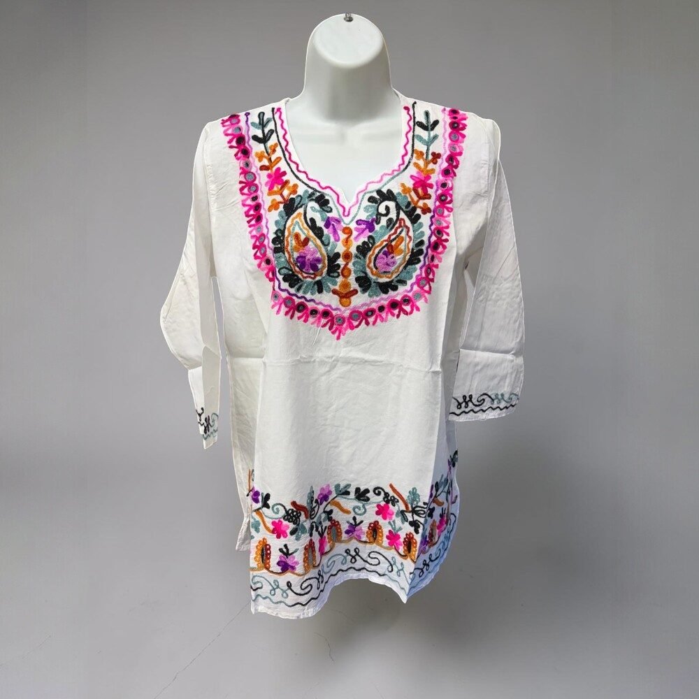 Mexican White Tops Embroidered Colorful - Image 5