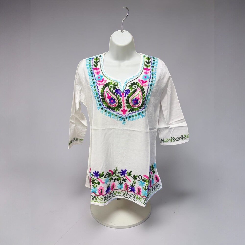 Mexican White Tops Embroidered Colorful