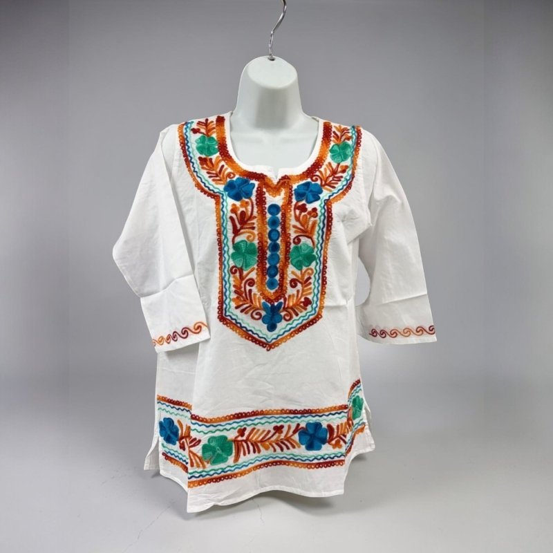Mexican White Tops Embroidered Colorful