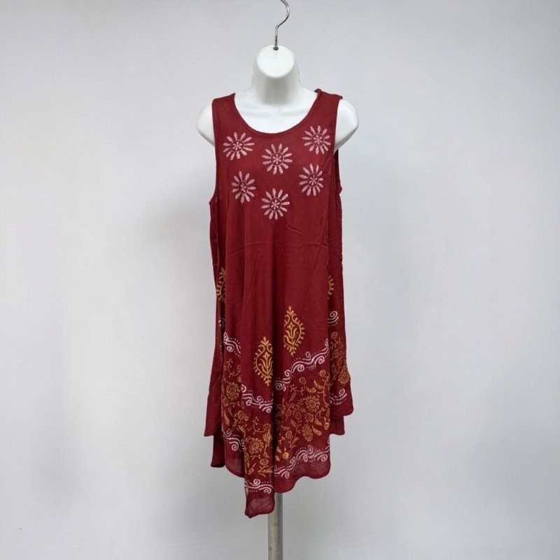 Boho Sleeveless Midi Dress – Embroidered Sun Print Dress | Lightweight Summer Dress