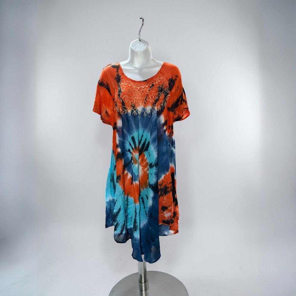 Boho Tie-Dye Embroidered Tunic Dress - Image 7