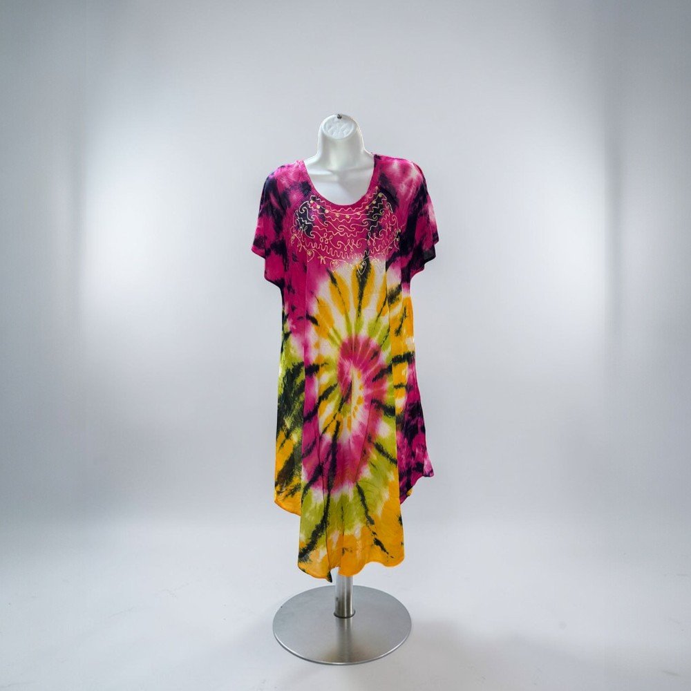 Boho Tie-Dye Embroidered Tunic Dress - Image 6