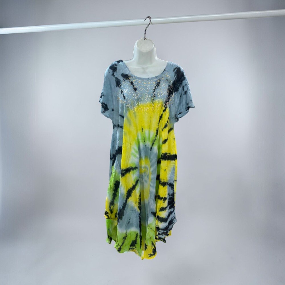 Boho Tie-Dye Embroidered Tunic Dress