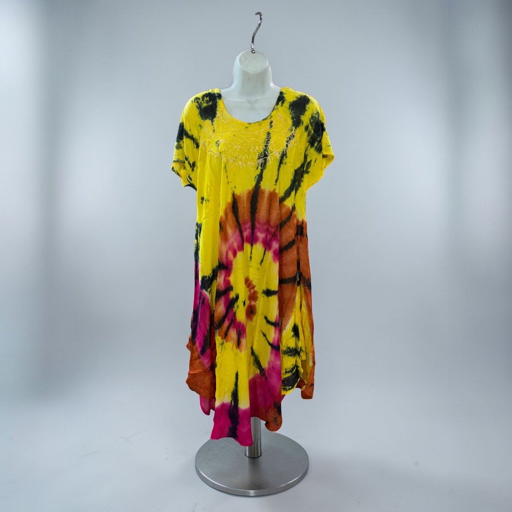 Boho Tie-Dye Embroidered Tunic Dress - Image 4