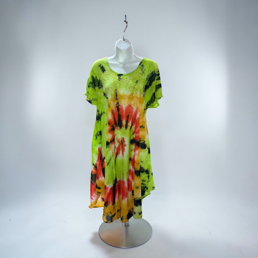Boho Tie-Dye Embroidered Tunic Dress - Image 3
