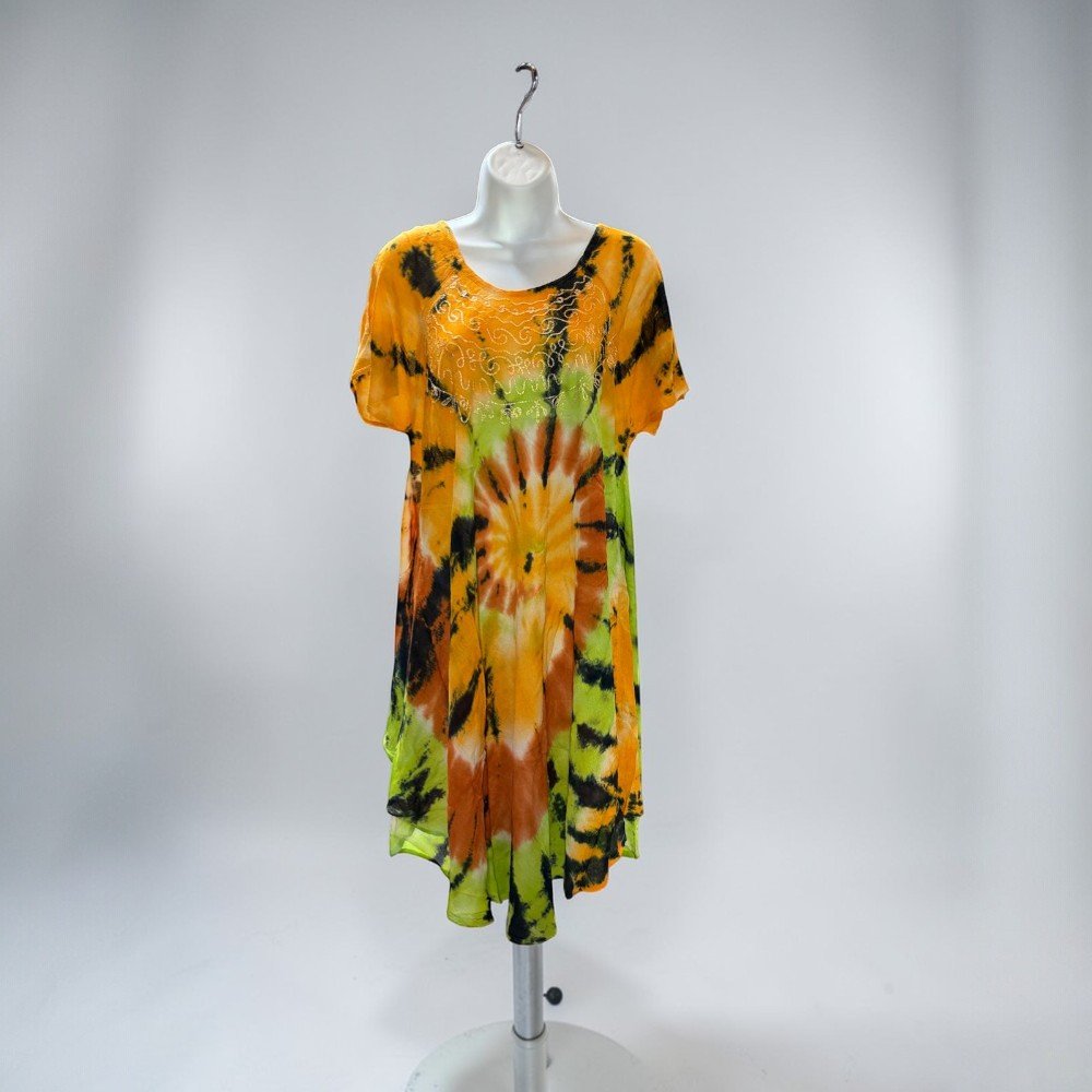 Boho Tie-Dye Embroidered Tunic Dress - Image 2