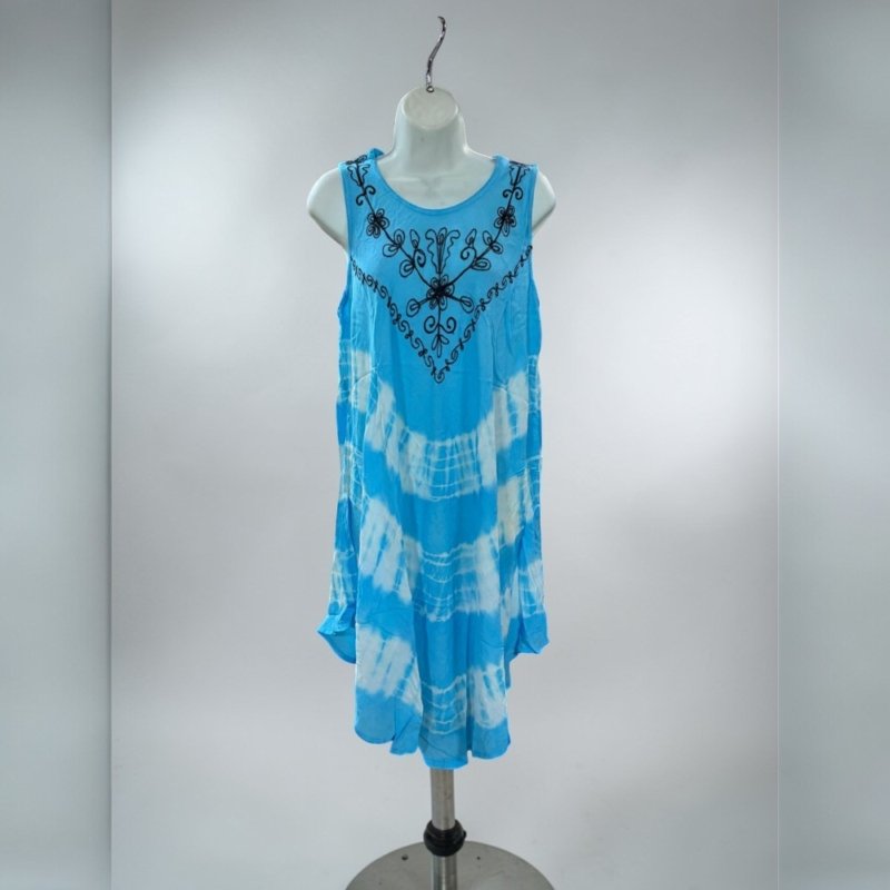Boho Tie-Dye Embroidered Swing Dress
