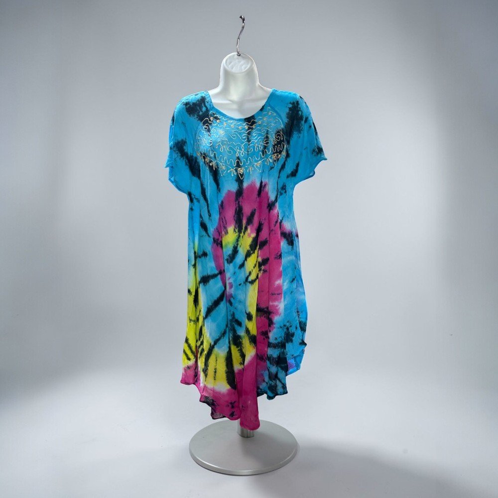 Boho Tie-Dye Embroidered Tunic Dress - Image 10