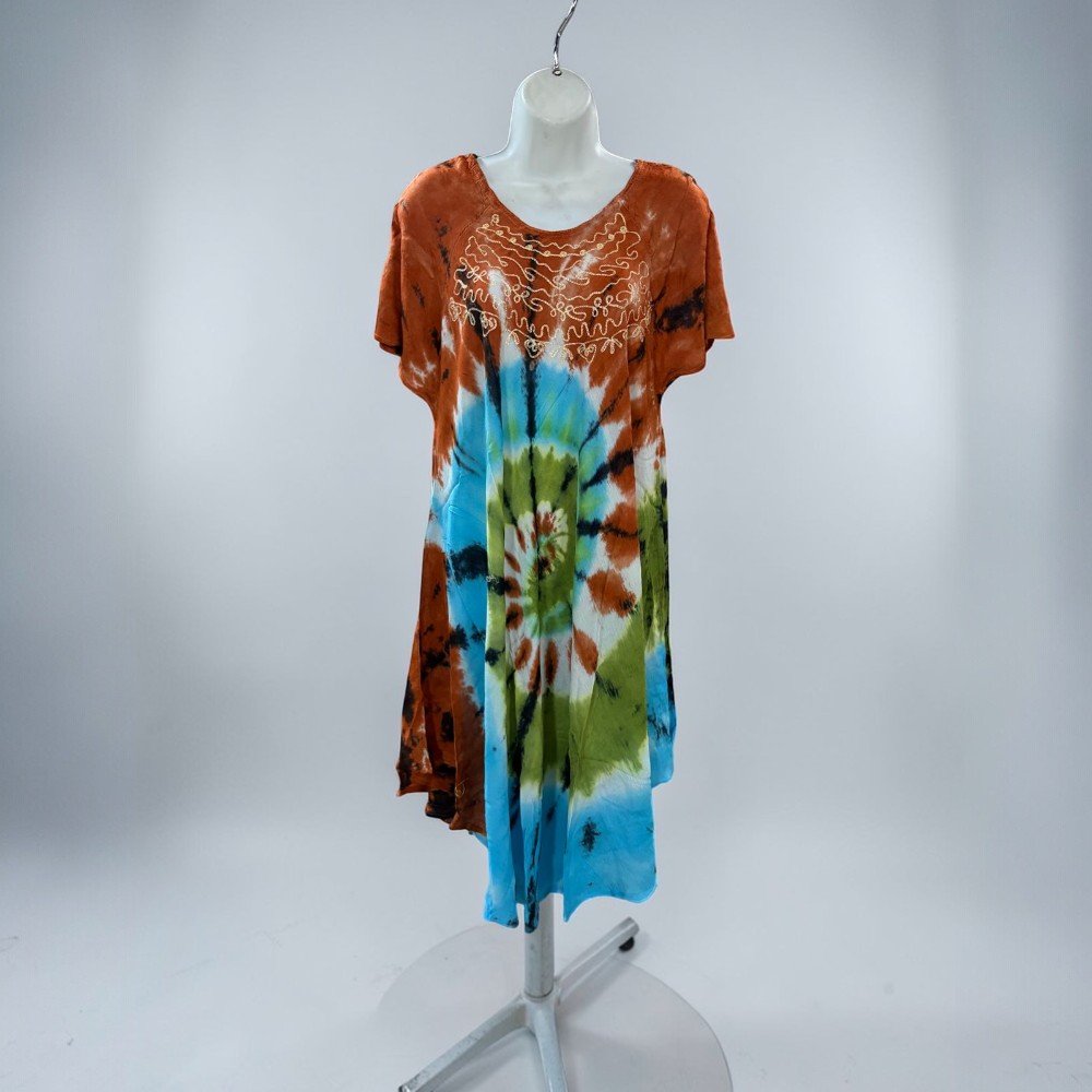 Boho Tie-Dye Embroidered Tunic Dress - Image 9