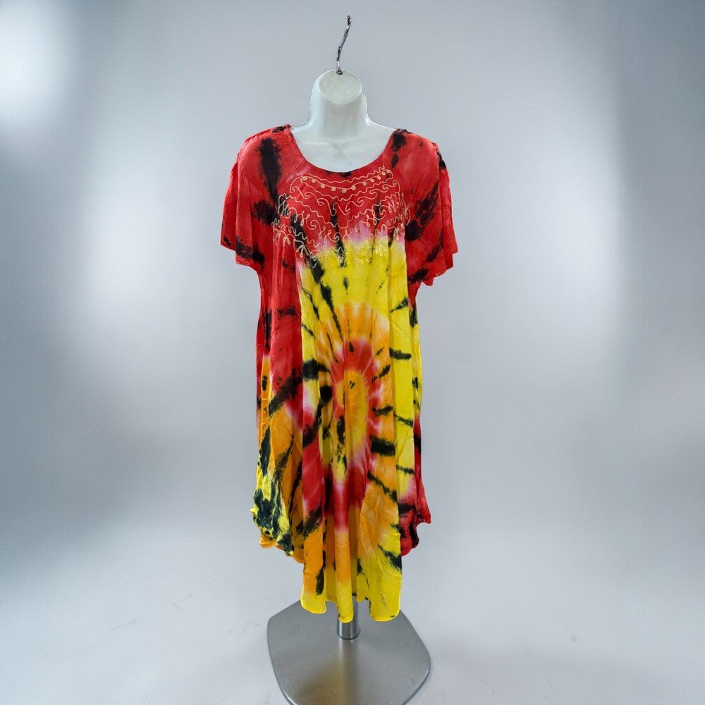 Boho Tie-Dye Embroidered Tunic Dress - Image 8