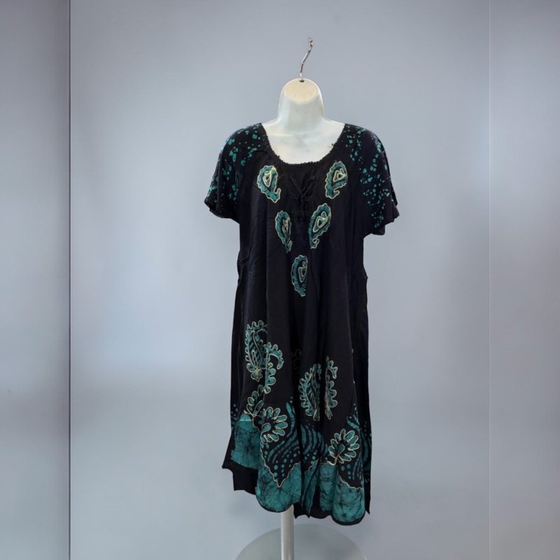 Boho Batik Tunic Dress – Floral Bohemian Summer – Loose Beach Cover Up – Festival Hippie Dress