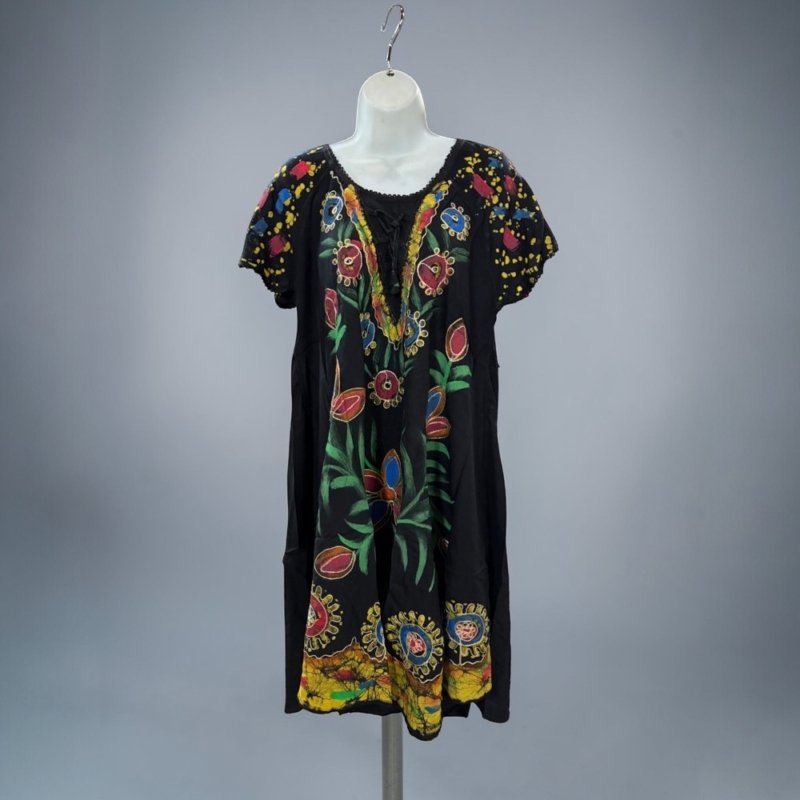 Boho Batik Floral Tunic Dress – Loose Summer Dress Women – Embroidered Bohemian Dress