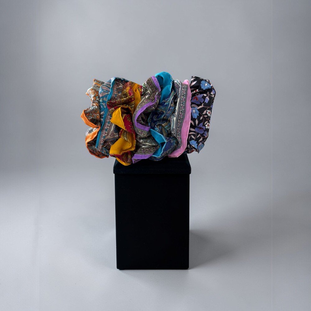 Assorted Pattern Scrunchies Set | Boho Hair Scrunchies | Colorful Fabric Hair Ties | One Size | Handmade Style Accessories - Image 2