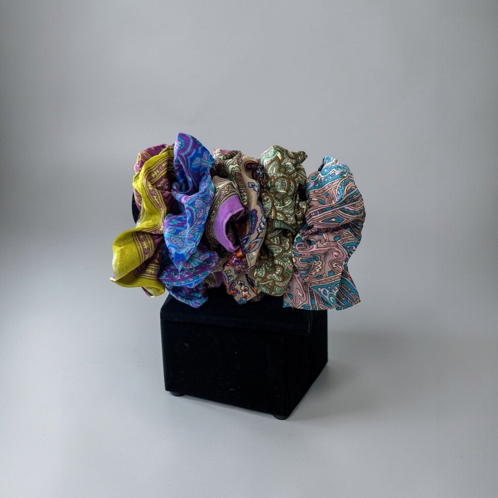 Assorted Pattern Scrunchies Set | Boho Hair Scrunchies | Colorful Fabric Hair Ties | One Size | Handmade Style Accessories - Image 3