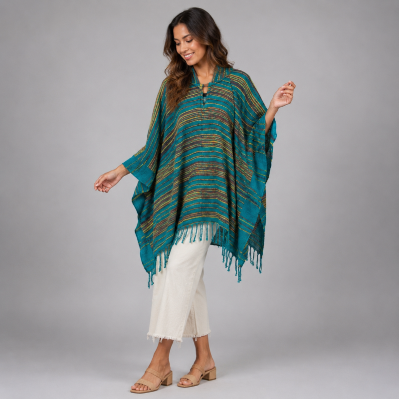 Baja Poncho Striped Pullover with Hood