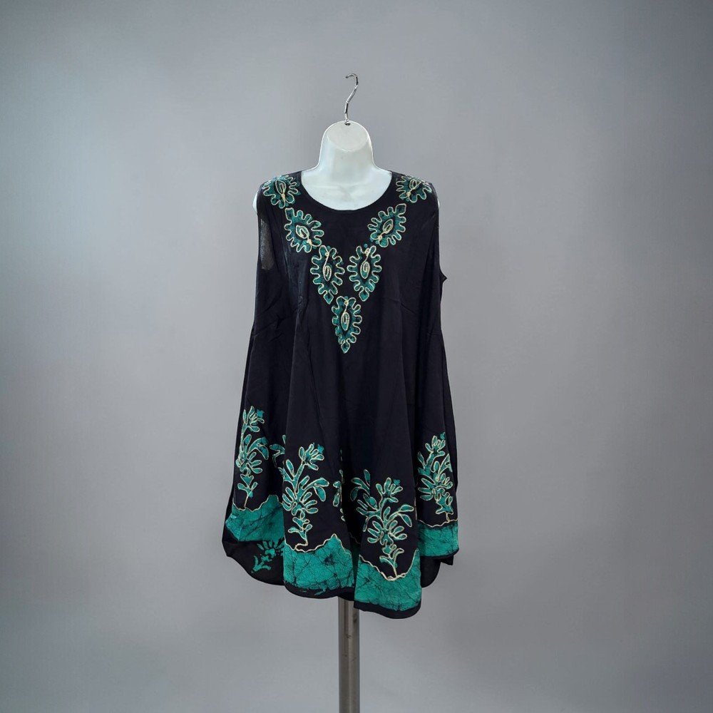 Black Boho Batik Tunic Dress Embroidery - bohemian fashion