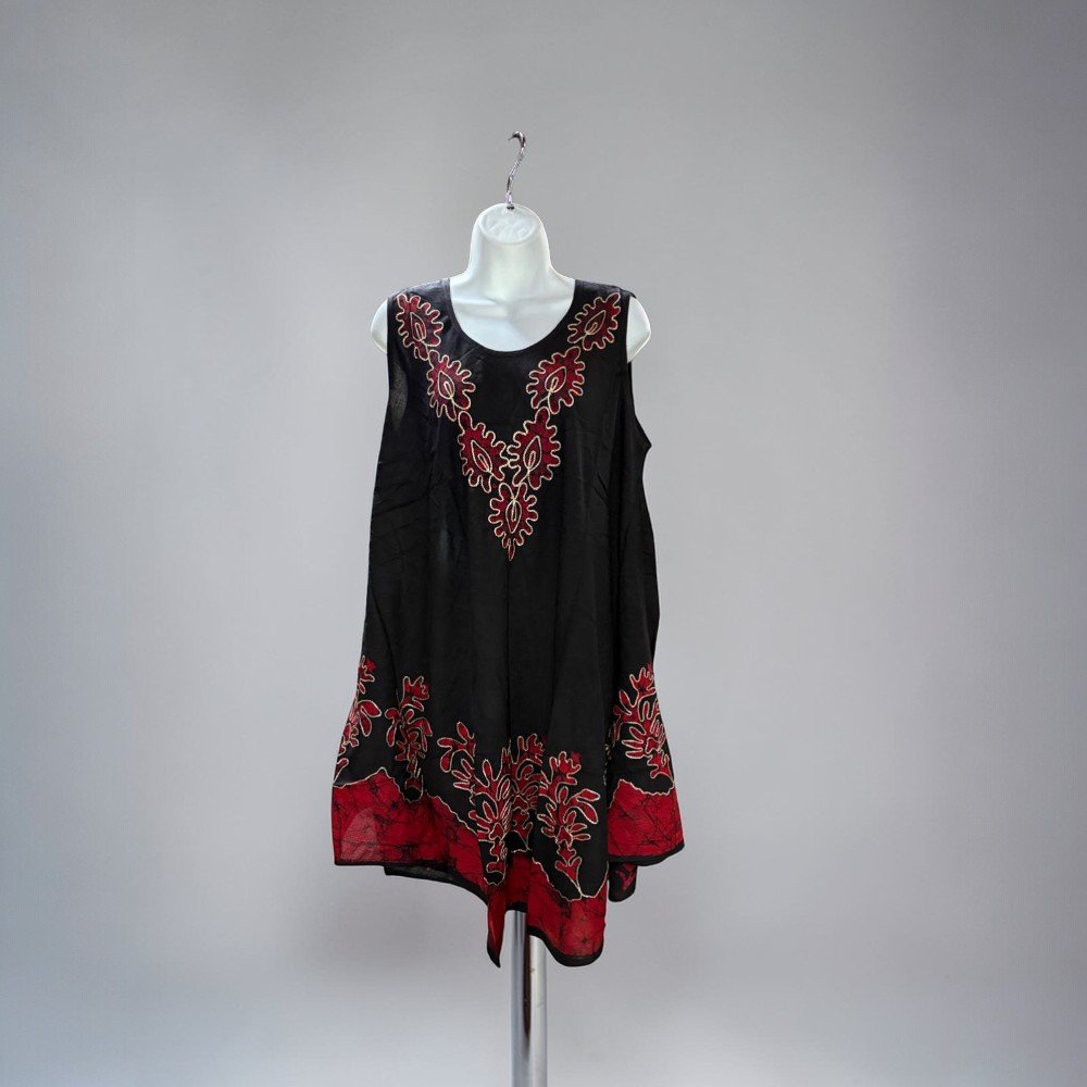 Black Boho Batik Tunic Dress Embroidery - bohemian fashion