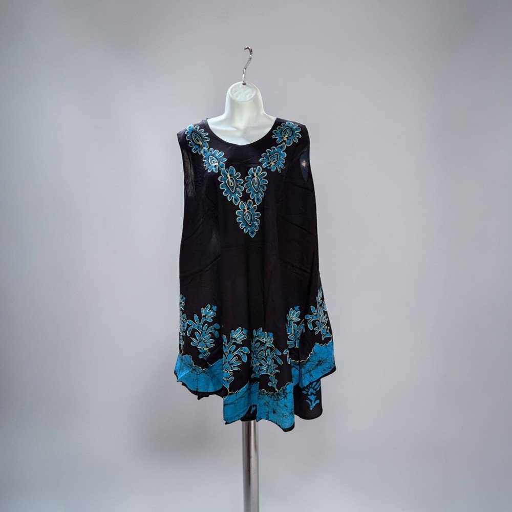 Black Boho Batik Tunic Dress Embroidery - bohemian fashion