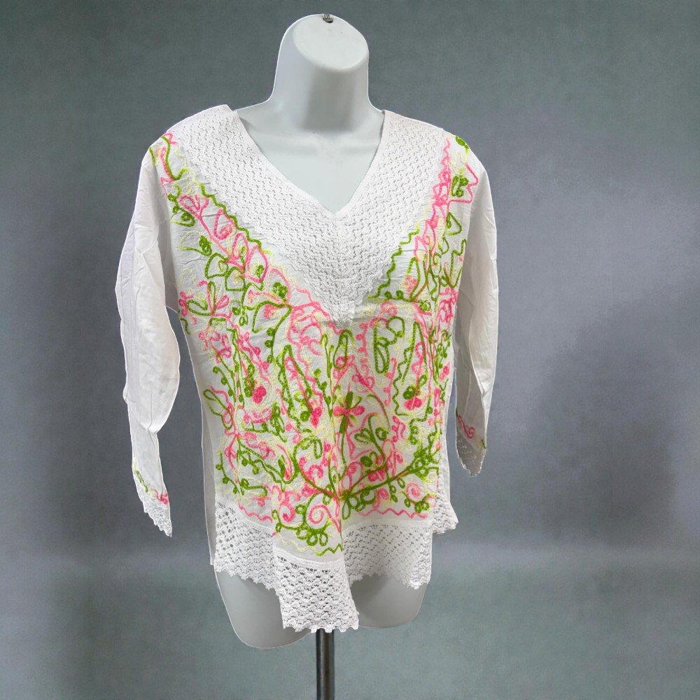 Cotton Mexican White Tops/Blouses Colorful Embroidered - bohemian fashion