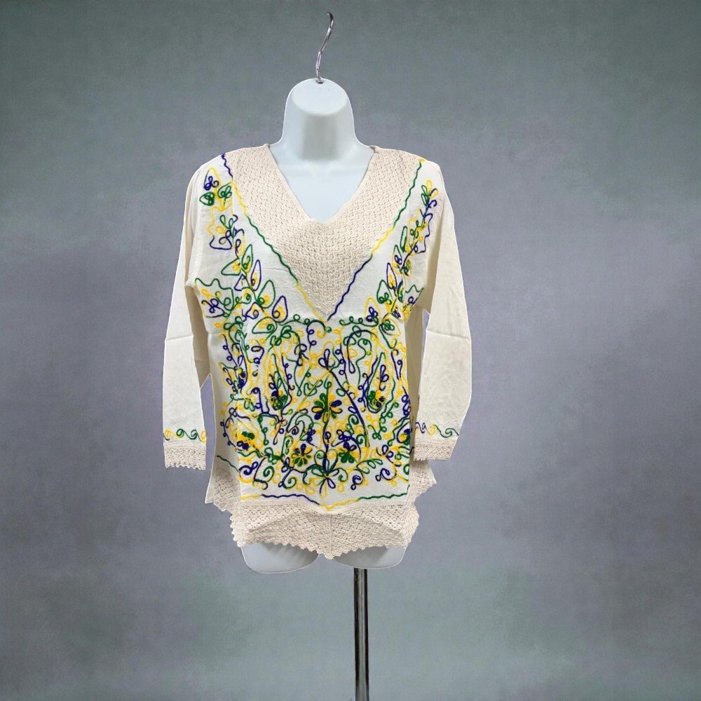 Cotton Mexican White Tops/Blouses Colorful Embroidered - bohemian fashion
