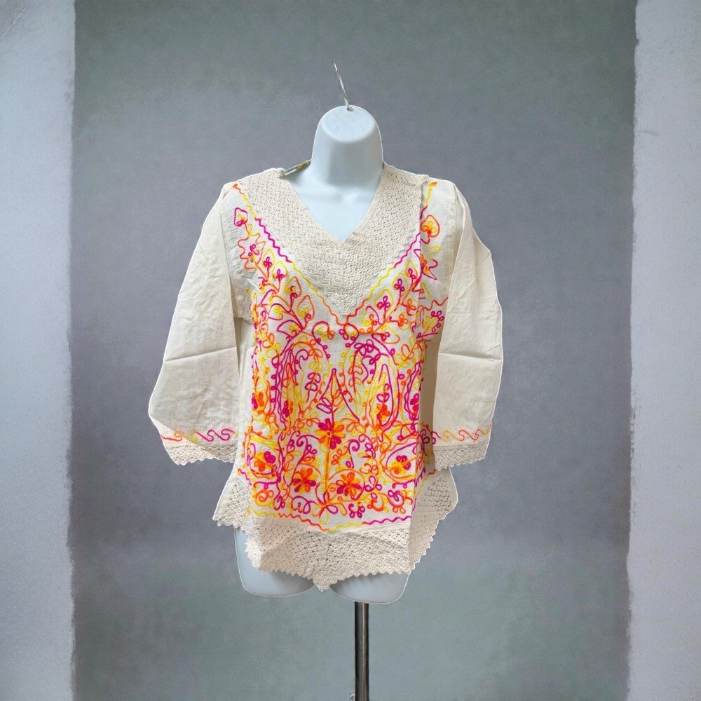 Cotton Mexican White Tops/Blouses Colorful Embroidered - bohemian fashion