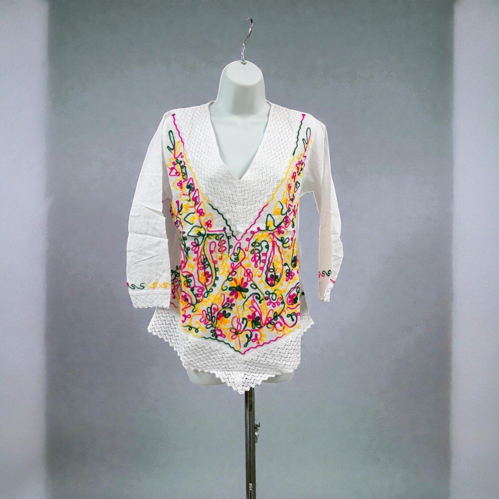 Cotton Mexican White Tops/Blouses Colorful Embroidered - bohemian fashion