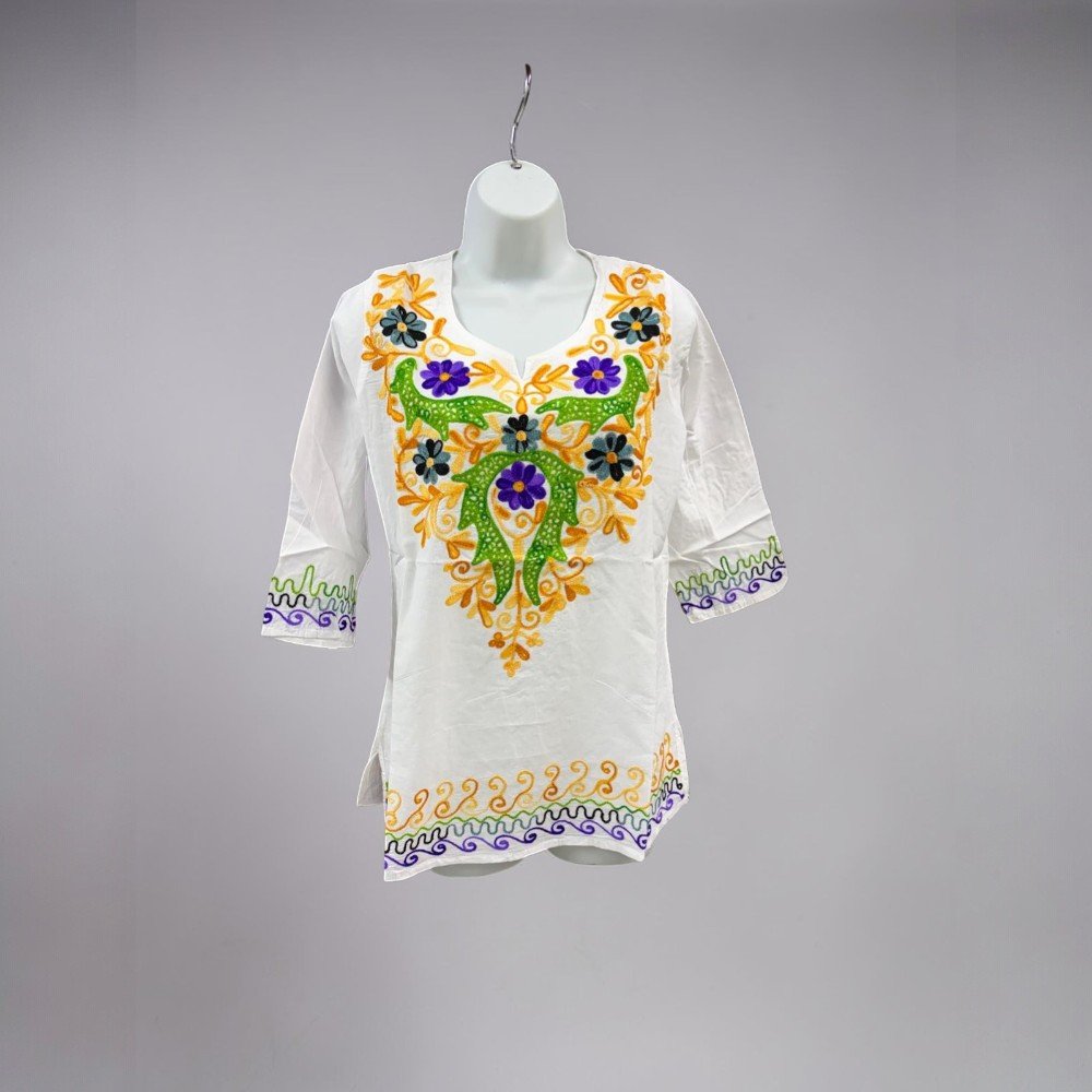 Cotton Mexican White Tops/Blouses Colorful Embroidered - bohemian fashion
