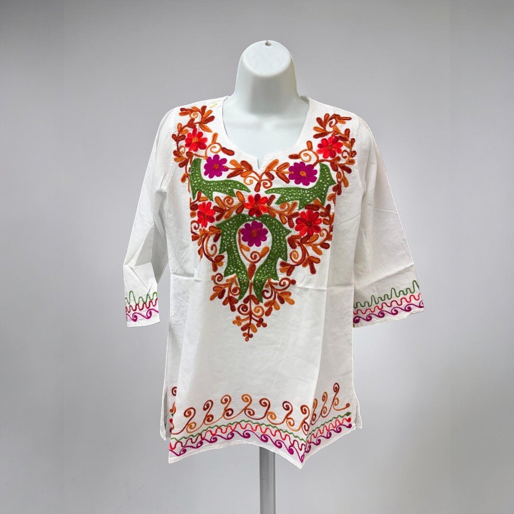 Cotton Mexican White Tops/Blouses Colorful Embroidered - bohemian fashion