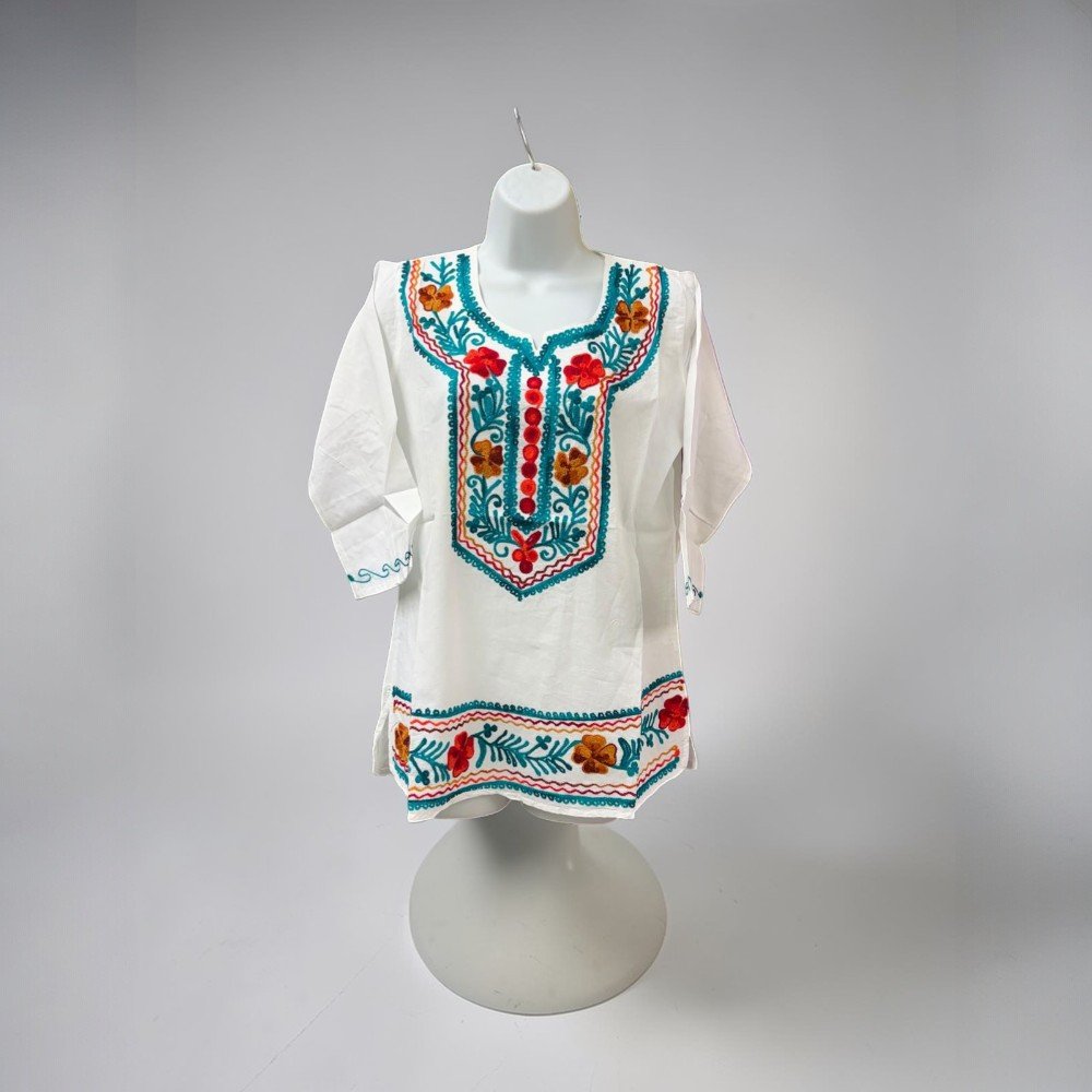 Mexican White Tops Embroidered Colorful - bohemian fashion