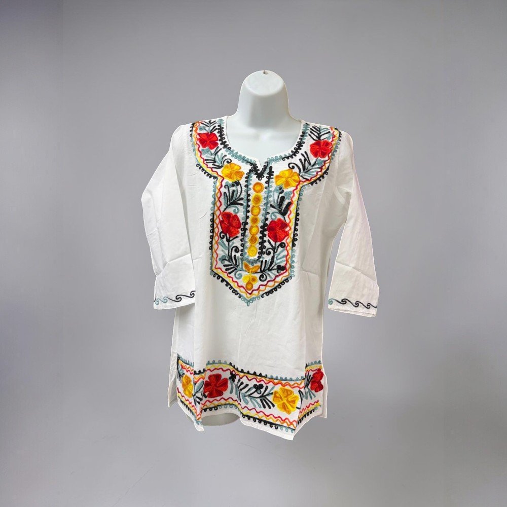 Mexican White Tops Embroidered Colorful - bohemian fashion