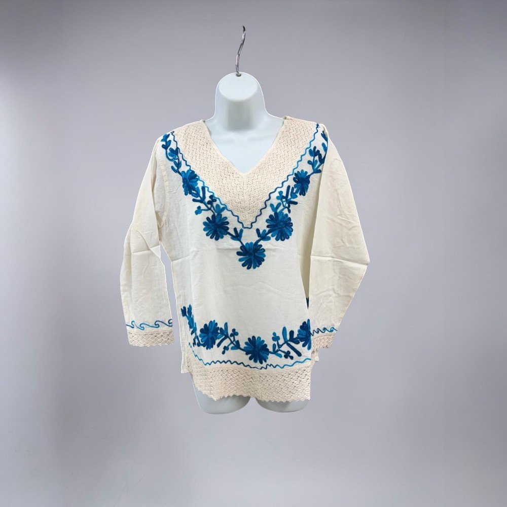 Mexican White Blouses Colorful Embroidered