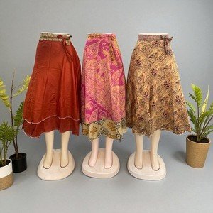 Assorted-art Vintage Silk Sari Magic Wrap Skirt Reversible Double Layer skirt