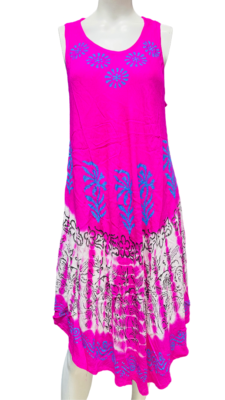 Womens Summer Sun Dress Umbrella Tie Dye flowers Beach Resort Wear Hippie - Image 2