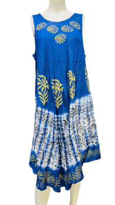 Womens Summer Sun Dress Umbrella Tie Dye flowers Beach Resort Wear Hippie - Image 7