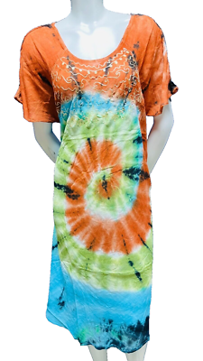 Womens Summer Sun Dress Umbrella Tie Dye Flower Beach Resort Wear Boho Hippie - Image 6