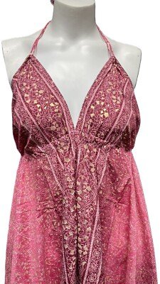 Women’s Halter Neck Midi Dress Boho Paisley Flowy Summer Sundress - Image 3