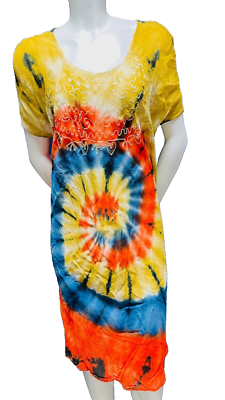Womens Summer Sun Dress Umbrella Tie Dye Flower Beach Resort Wear Boho Hippie - Image 8
