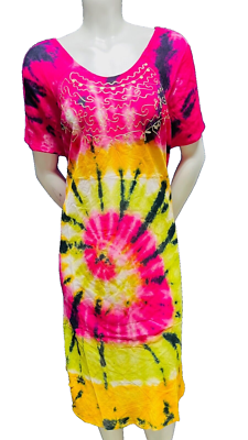 Womens Summer Sun Dress Umbrella Tie Dye Flower Beach Resort Wear Boho Hippie - Image 13