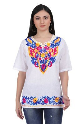 Cotton Mexican White Tops/Blouses Colorful Embroidered - Image 2