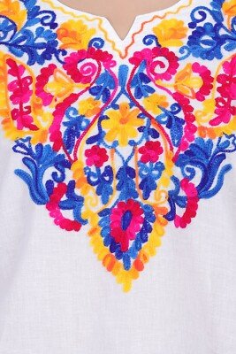 Cotton Mexican White Tops/Blouses Colorful Embroidered - Image 7