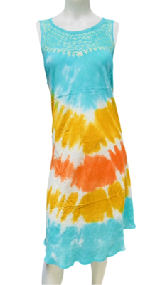 Womens Summer Sun Dress Umbrella Tie Dye Flower Beach Resort Wear Boho Hippie - Image 3