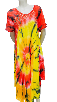 Womens Summer Sun Dress Umbrella Tie Dye Flower Beach Resort Wear Boho Hippie - Image 2