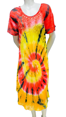 Womens Summer Sun Dress Umbrella Tie Dye Flower Beach Resort Wear Boho Hippie - Image 3