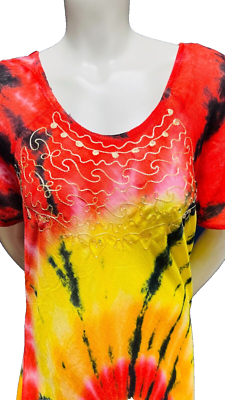 Womens Summer Sun Dress Umbrella Tie Dye Flower Beach Resort Wear Boho Hippie - Image 4