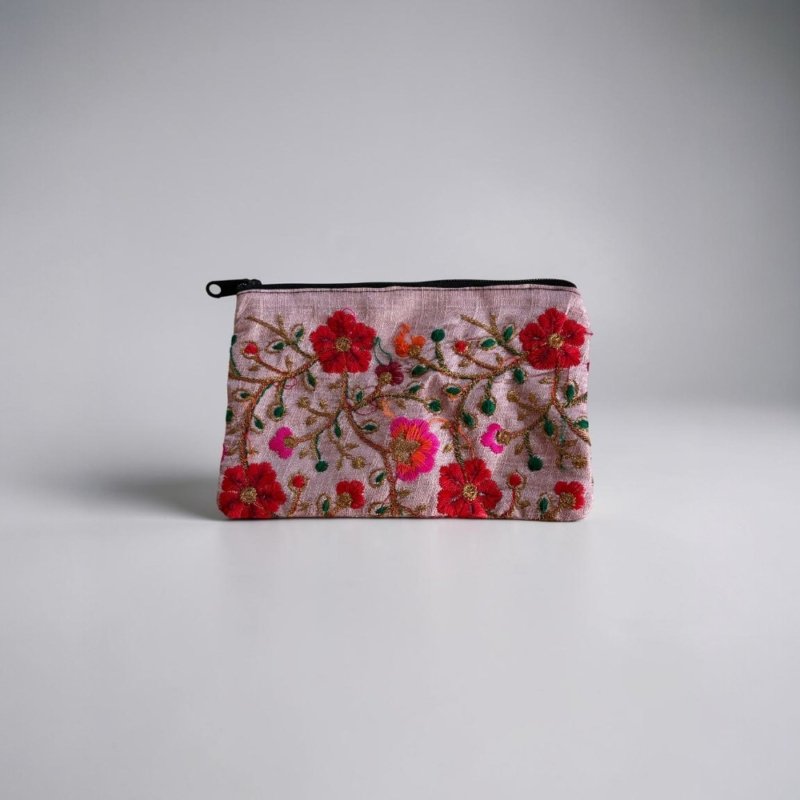 Embroidered Boho Zip Pouches | Floral Cosmetic Bags | Travel Makeup Bags