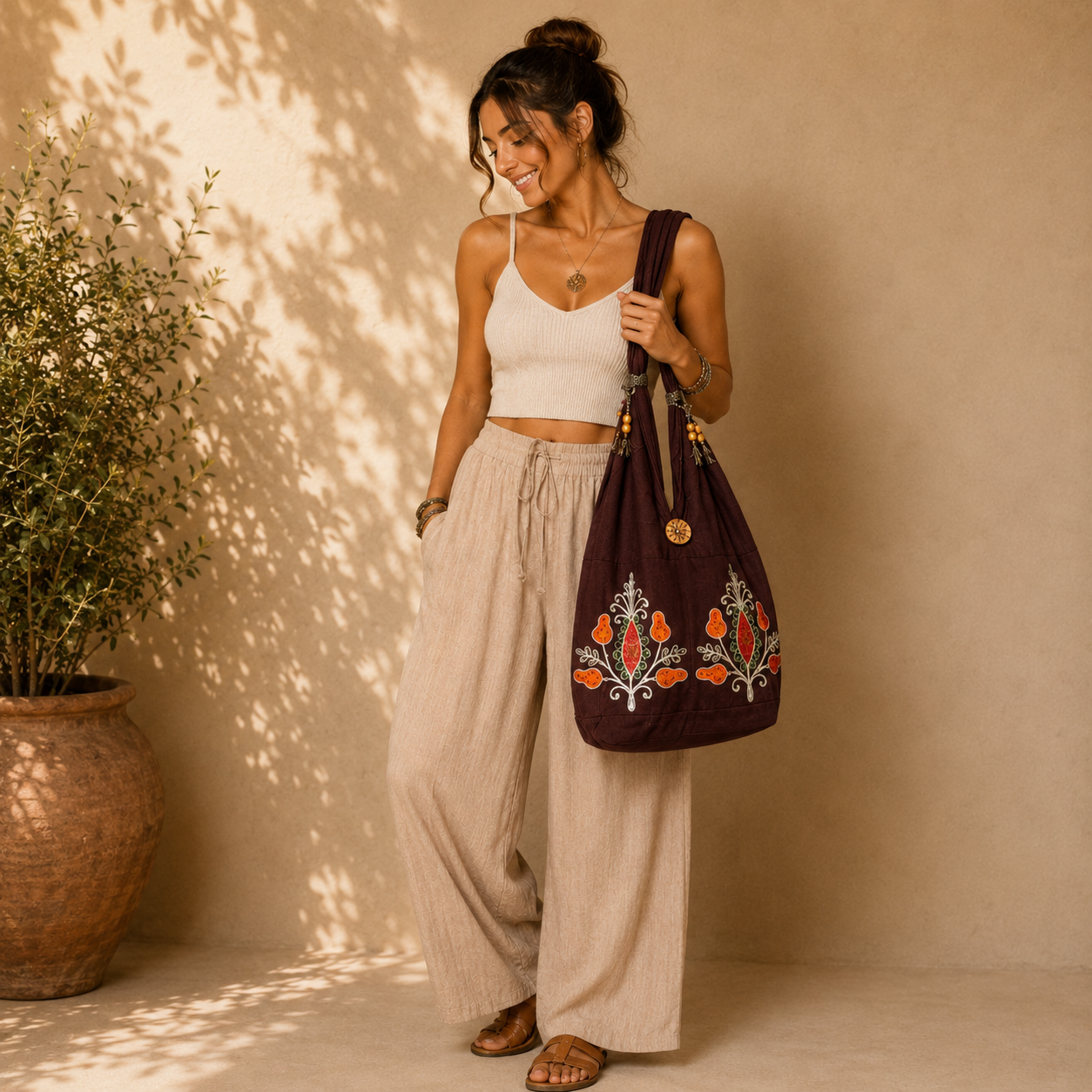 Boho Embroidered Shoulder Bag - Image 7