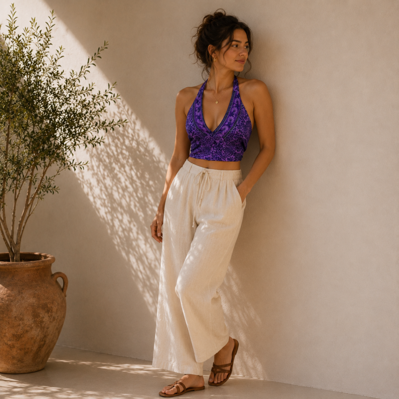 Boho Halter Crop Top | One Size Festival Top | Lightweight Summer Bralette Style Top | Handmade-Inspired Bohemian Fashion | Statement Vacation Wear